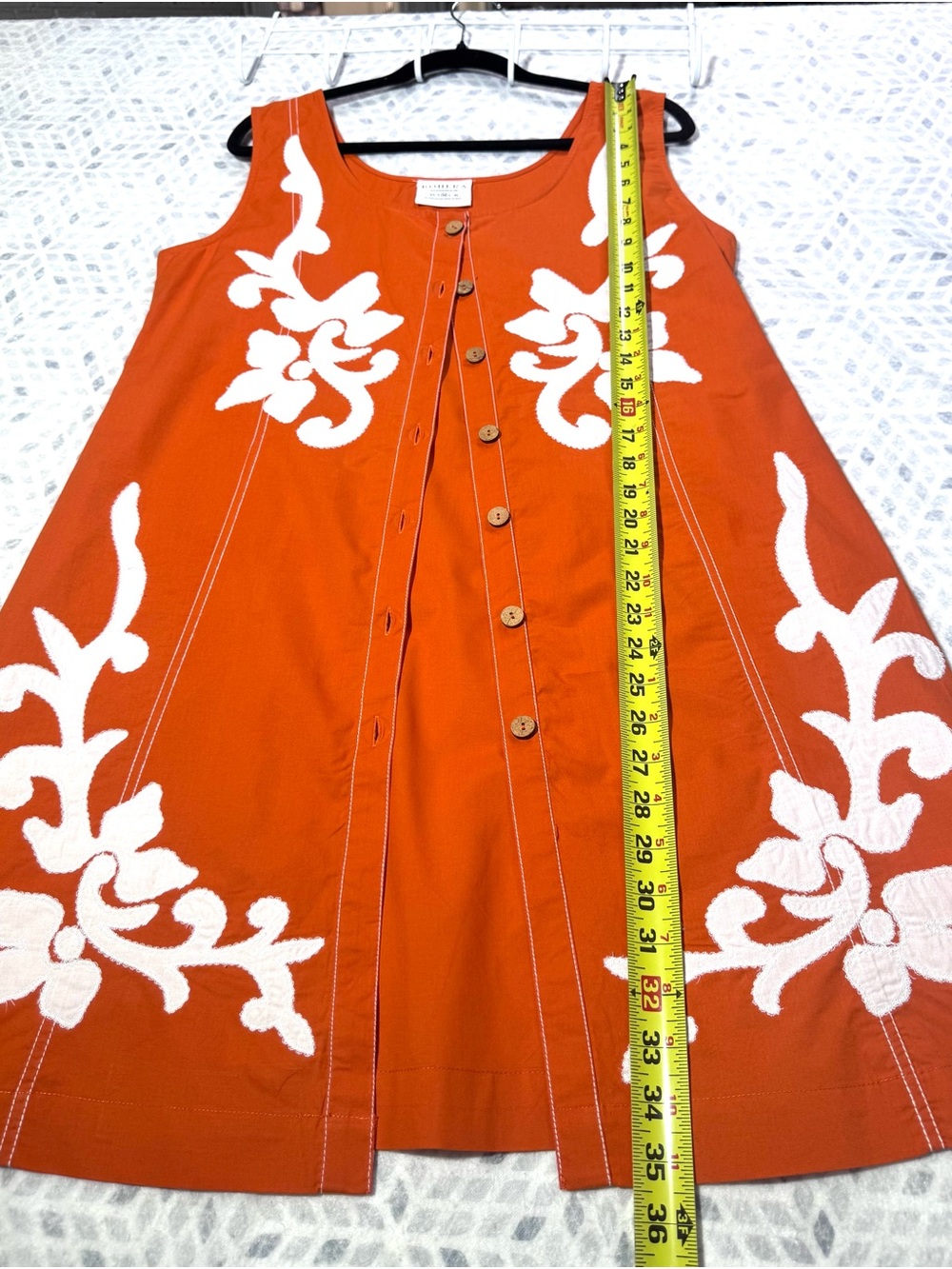 Bohera Orange Embroidered Cotton Midi Dress Medium Designed in Italy Summer - Picture 2 of 5